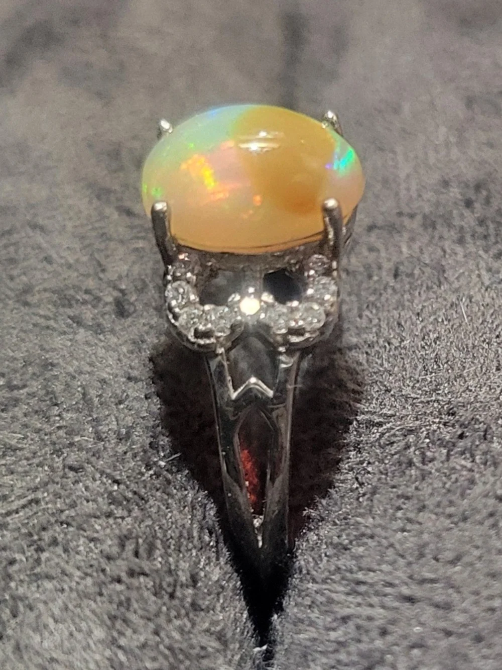 Ethiopian Opal and Cubic Zirconia Sterling Silver Ring Adjustable